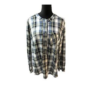 Lane Bryant Plaid Popover Shirt Hidden Button Size 16